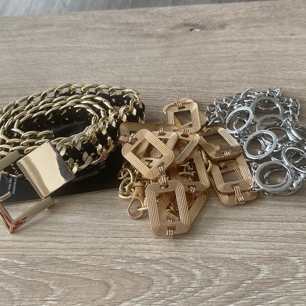 PrettyLittleThing Metallic Chain Belt Duo - Picture 3 of 3